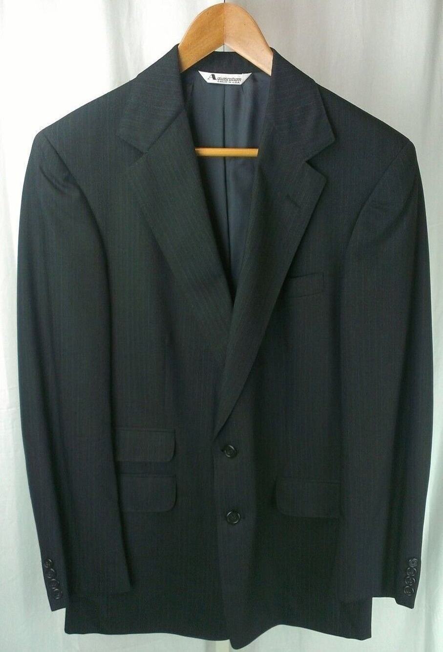 AQUASCUTUM of London Regent 100 Charcoal Grey Blue Srp 2-Btn Blazer 40R Slim Fit